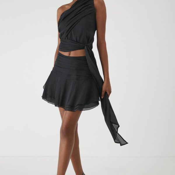 Womens Ruched Layered Mini Skirt - black - 12, Black
