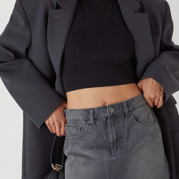 Womens Denim Mini Skirt With Exposed Pocket Lining - grey - 6, Grey