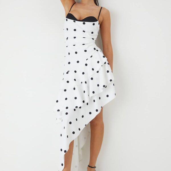Womens Polka Dot Layered Frill Maxi Dress - ivory - 8, Ivory