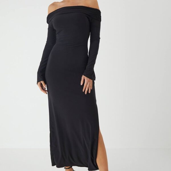 Womens Bardot Fold Over Open Back Maxi Dress - black - 12, Black