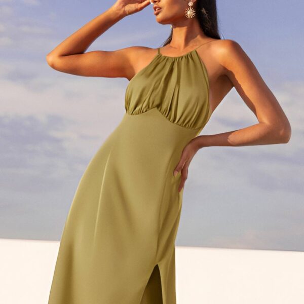 Womens Halter Neck Split Hem Maxi Dress - green - 6, Green