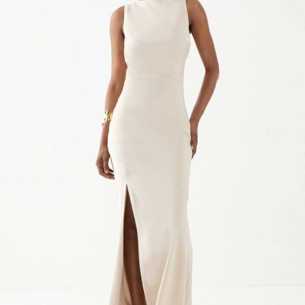 Womens High Neck Cowl Back Bridesmaid Dress - champagne - 12, Champagne