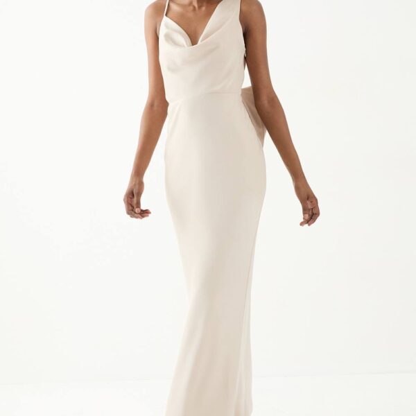 Womens Asymmetric Bow Detail Bridesmaid Dress - champagne - 10, Champagne