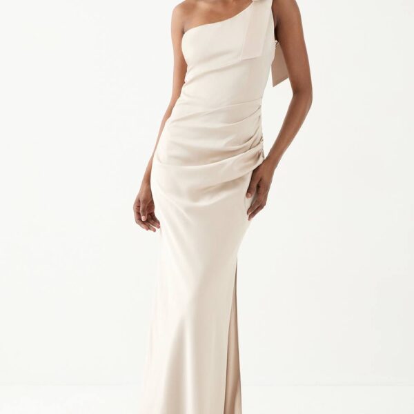 Womens Asymmetric Shoulder Bow Detail Bridesmaid Dress - champagne - 12, Champagne