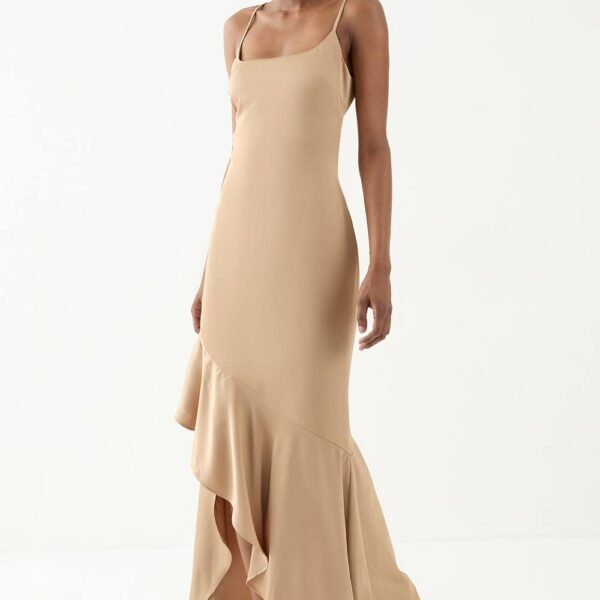 Womens Square Neck Tie Back Bridesmaid Dress - bronze - 14, Bronze