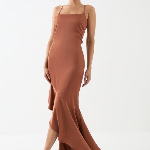 Womens Square Neck Tie Back Bridesmaid Dress - rust - 6, Rust