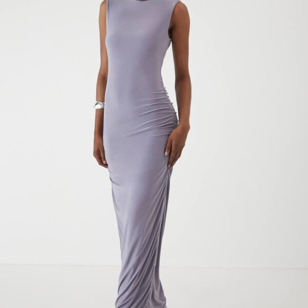 Womens Slash Neck Cap Sleeve Drape Maxi Dress - grey - 14, Grey