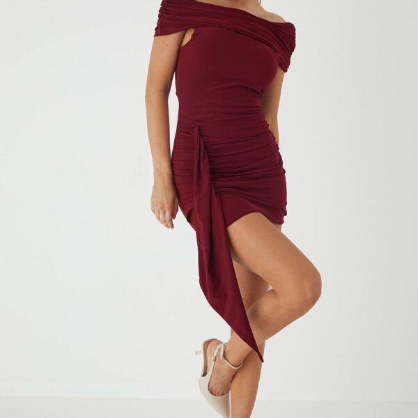 Womens Bardot Foldover Drape Mini Dress - berry - 8, Berry