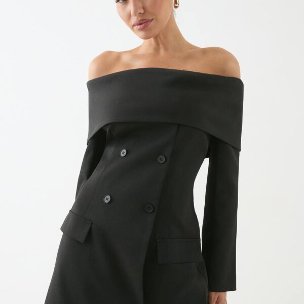 Womens Double Breasted Bardot Blazer Dress - black - 16, Black
