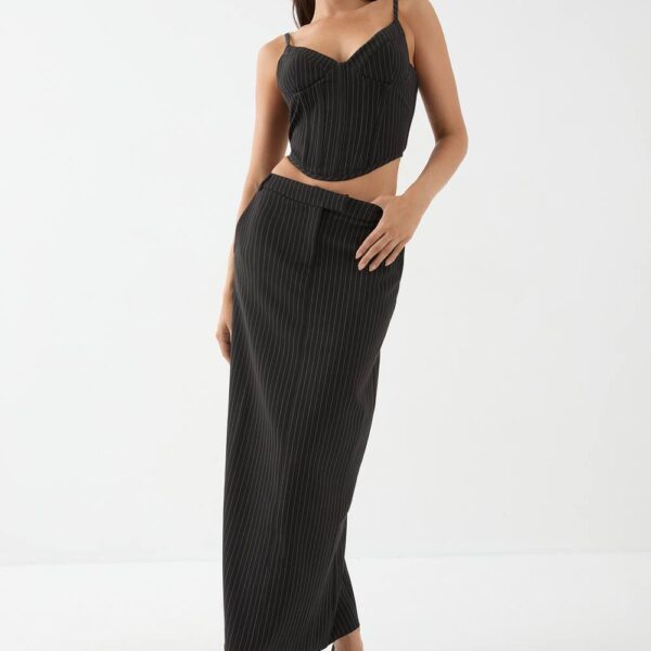 Womens Pinstripe Tailored Maxi Skirt - black - 10, Black