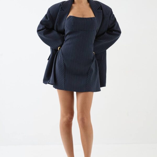 Womens Premium Pinstripe Tailored Bustier Dress - navy - 16, Navy