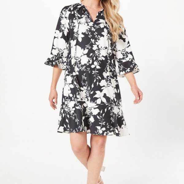 Womens Floral Print Ruffle Hem Shift Dress