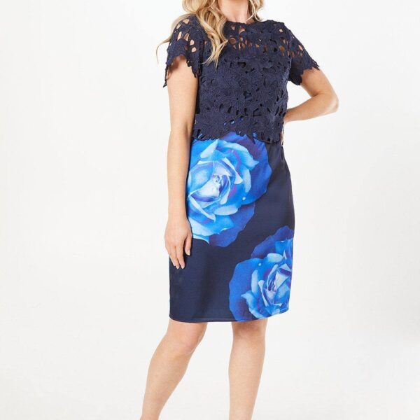 Womens Occasion Floral 2 In 1 Overlay Shift Dress