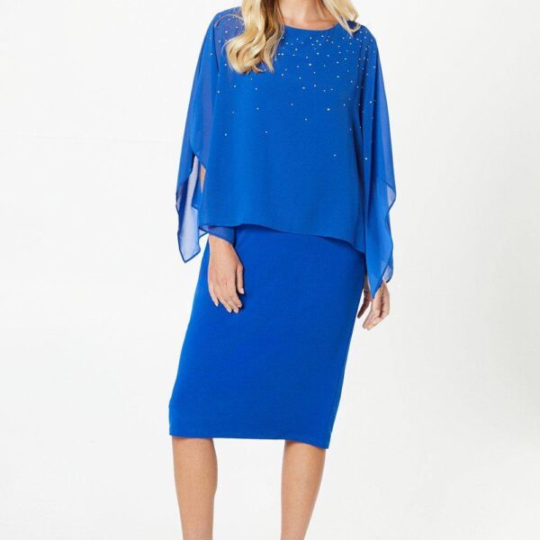 Womens Petite Occasion Hotfix Overlay Formal Midi Dress