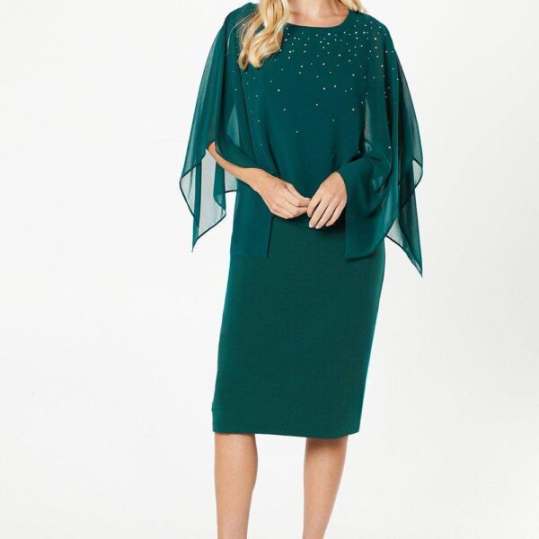 Womens Petite Occasion Hotfix Overlay Formal Midi Dress