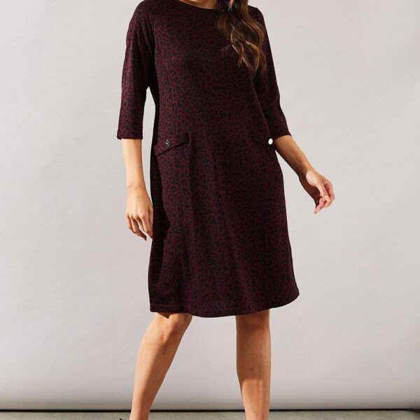 Womens Berry Leopard Jacquard Ponte Shift Dress