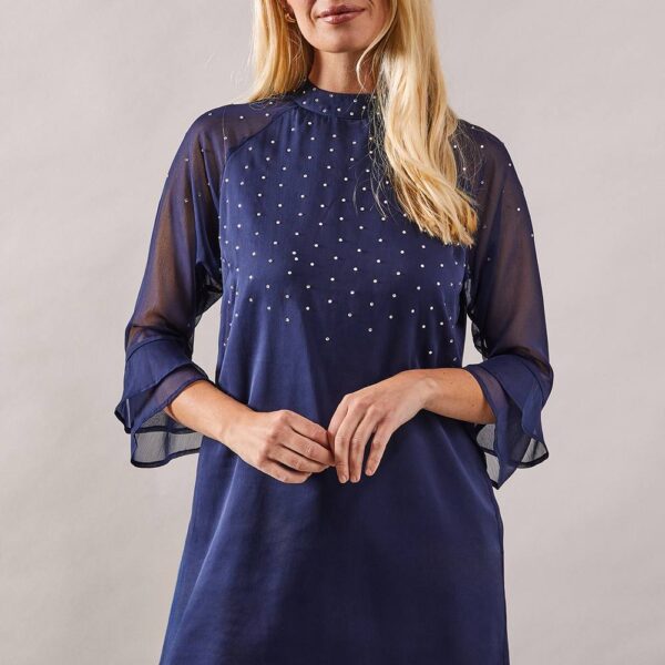 Womens Petite Occasion Hotfix High Neck Shift Dress