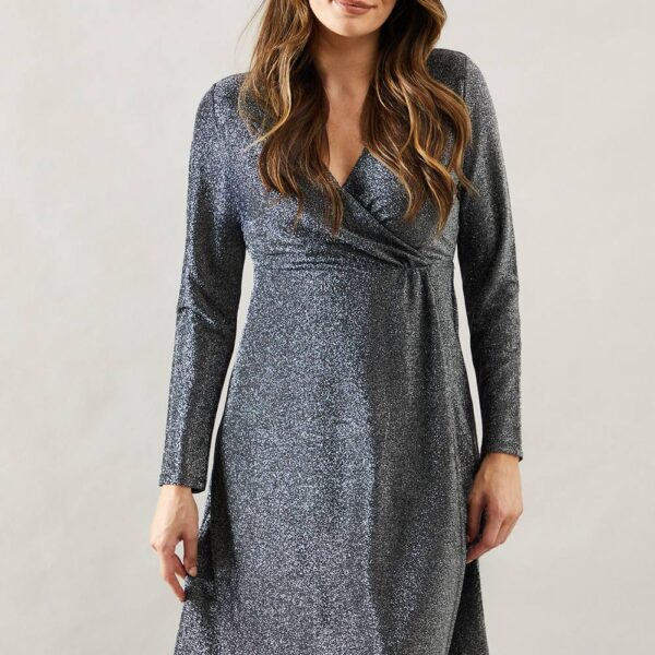 Womens Occasion Glitter Jersey Wrap Midi Dress