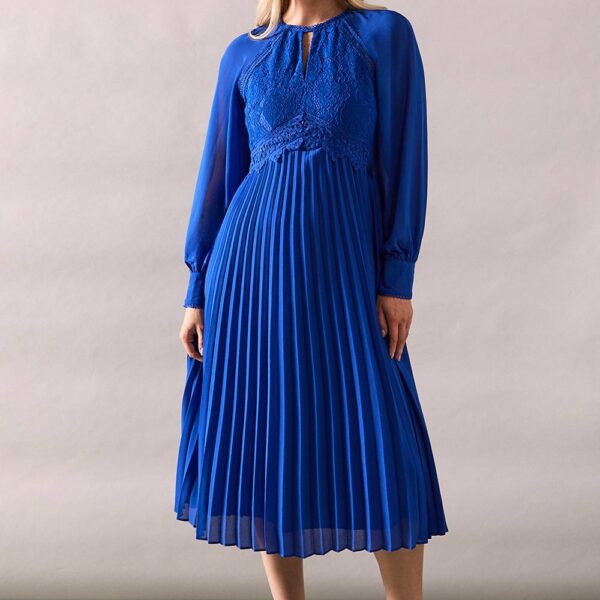 Womens Petite Occasion Premium Lace Insert Pleated Midaxi Dress