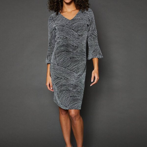 Womens Occasion Glitter Jersey Ruffle Shift Dress