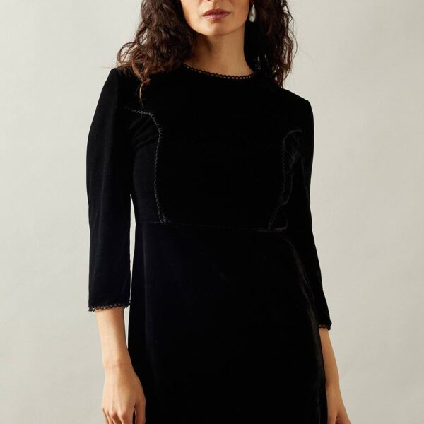 Womens Occasion Velvet Lace Trim Shift Dress