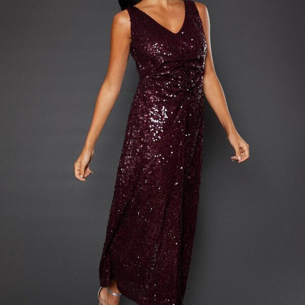 Womens Occasion Sequin Ruched Midaxi Dress
