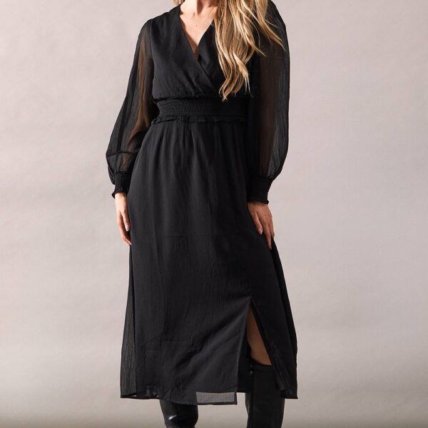 Womens Shirred Waist Midi Dress