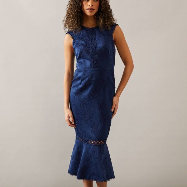 Womens Occasion Jacquard Peplum Hem Midi Dress