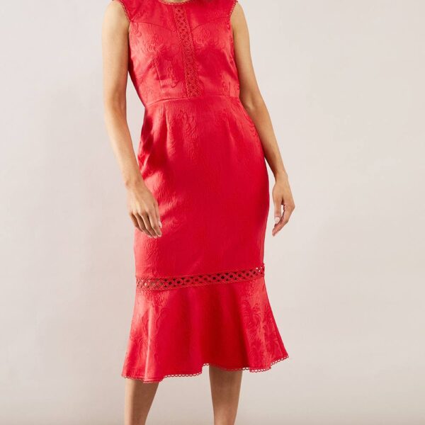 Womens Occasion Jacquard Peplum Hem Midi Dress