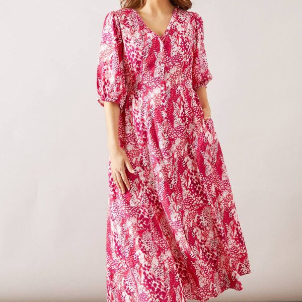Womens Animal Viscose Zip Midaxi Dress