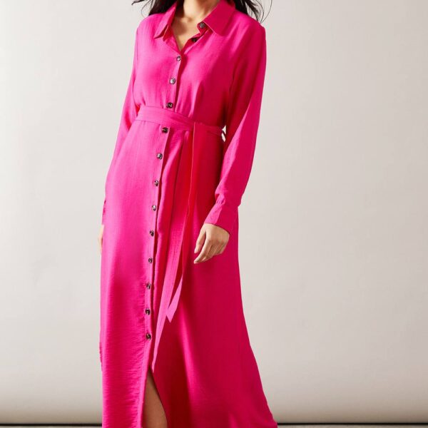 Womens Petite Collared Button Through Shirt Dress