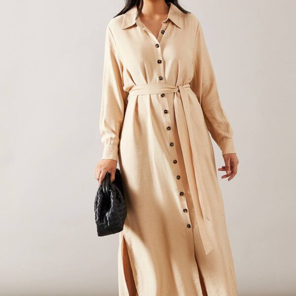 Womens Petite Collared Button Through Shirt Dress