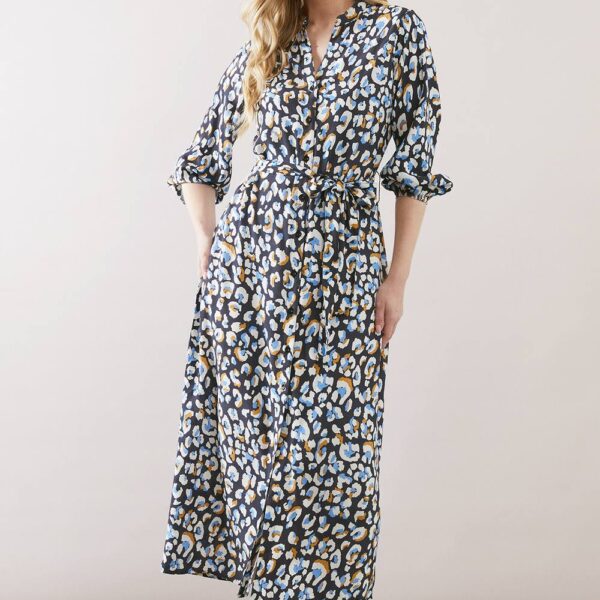 Womens Leopard Print Button Through Midi Shirt Dress