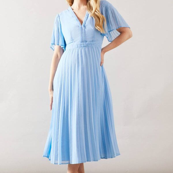 Womens Chiffon Pleated Sleeve Midi Dress