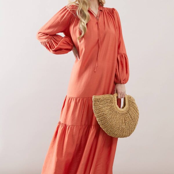 Womens Relaxed Smock Tie Front Maxi Dress