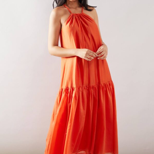 Womens Petite Halterneck Drop Hem Midaxi Dress