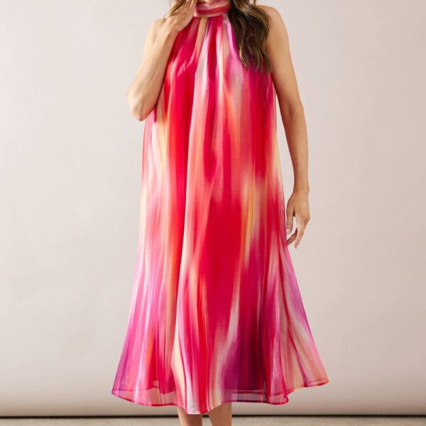 Womens Abstract Organza Halterneck Midaxi Dress