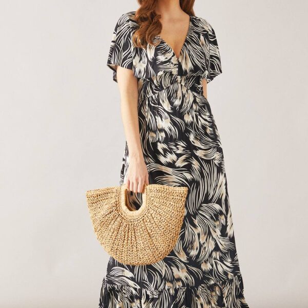 Womens Abstract Cape Sleeve Viscose Jersey Midaxi Dress