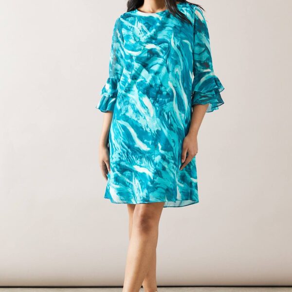 Womens Petite Watercolour Flute Chiffon Shift Dress