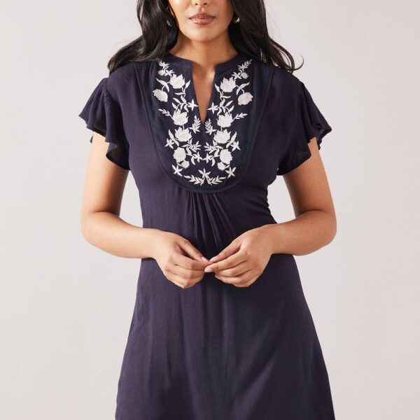 Womens Petite Embroidered Shift Dress