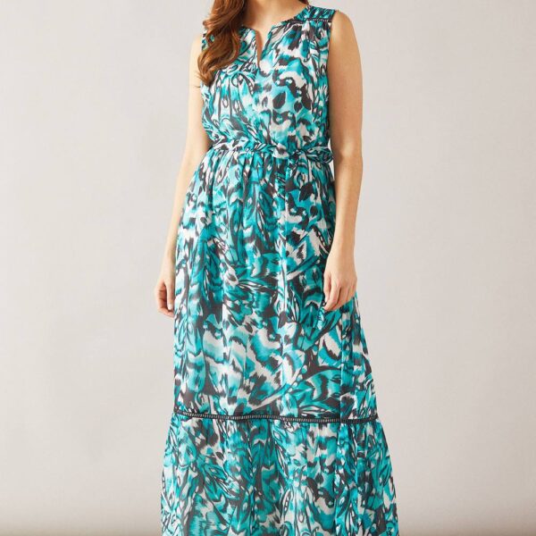 Womens Butterfly Tiered Sleeveless Maxi Dress