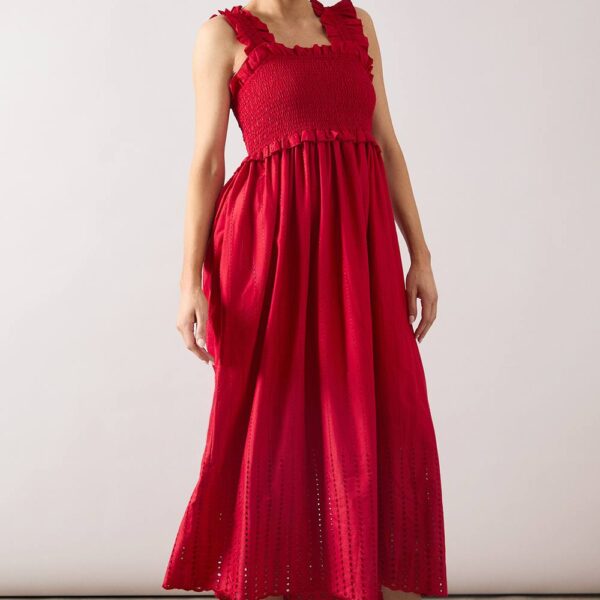 Womens Broderie Ruffle Midi Dress