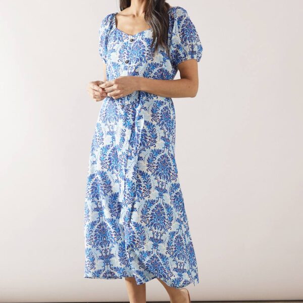 Womens Button Through Sweetheart Midi Dress