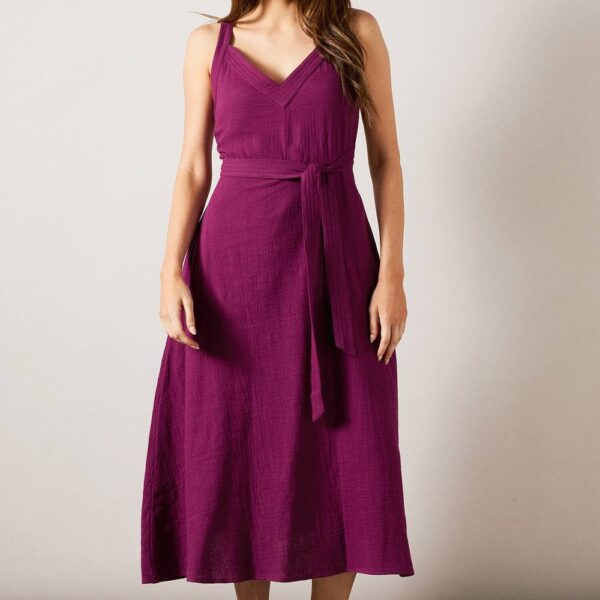 Womens Textured Fit & Flare Midi Dress
