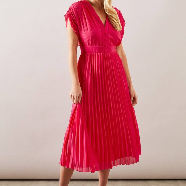 Womens Petite Occasion Pleated Chiffon Midi Dress