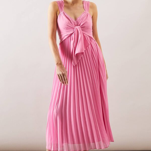 Womens Occasion Pleated Tie Front Midi Dress