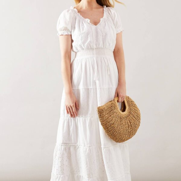 Womens Cotton Poplin Tiered Midi Dress