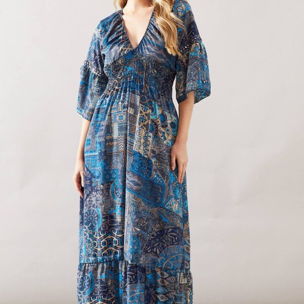 Womens Paisley Trim Detail Maxi Dress