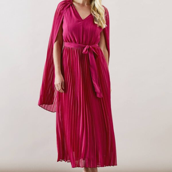 Womens Petite Occasion Pleated Cape Midi Dress