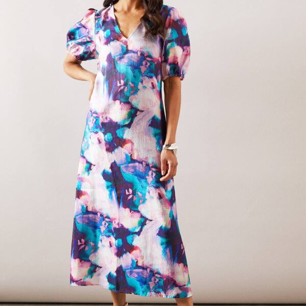 Womens Abstract Organza Pocket Midaxi Dress